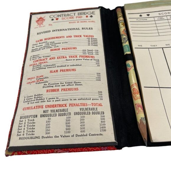 Rare Handmade Silk-Covered Bridge Scoresheets w/ Original Pencil Hong Ko… - Picture 2 of 12